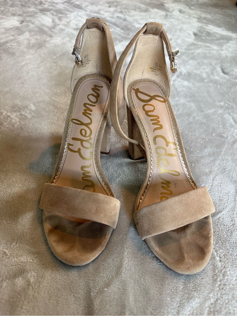 Sam Edelman Nude Suede Block Heel Sandals